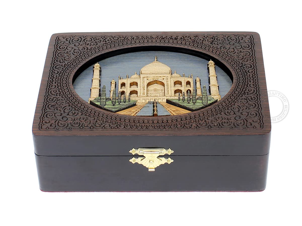 Handmade Taj Mahal Wooden Jewelry Box - Personalized Engraved Gift for Watches & Keepsakes (8x6 Inch)