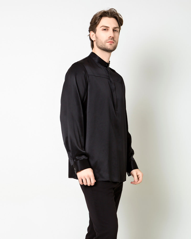 Premium Silk Men's Casual Long Sleeve Shirt - Breathable & Comfortable for Office, Travel & Special Occasions