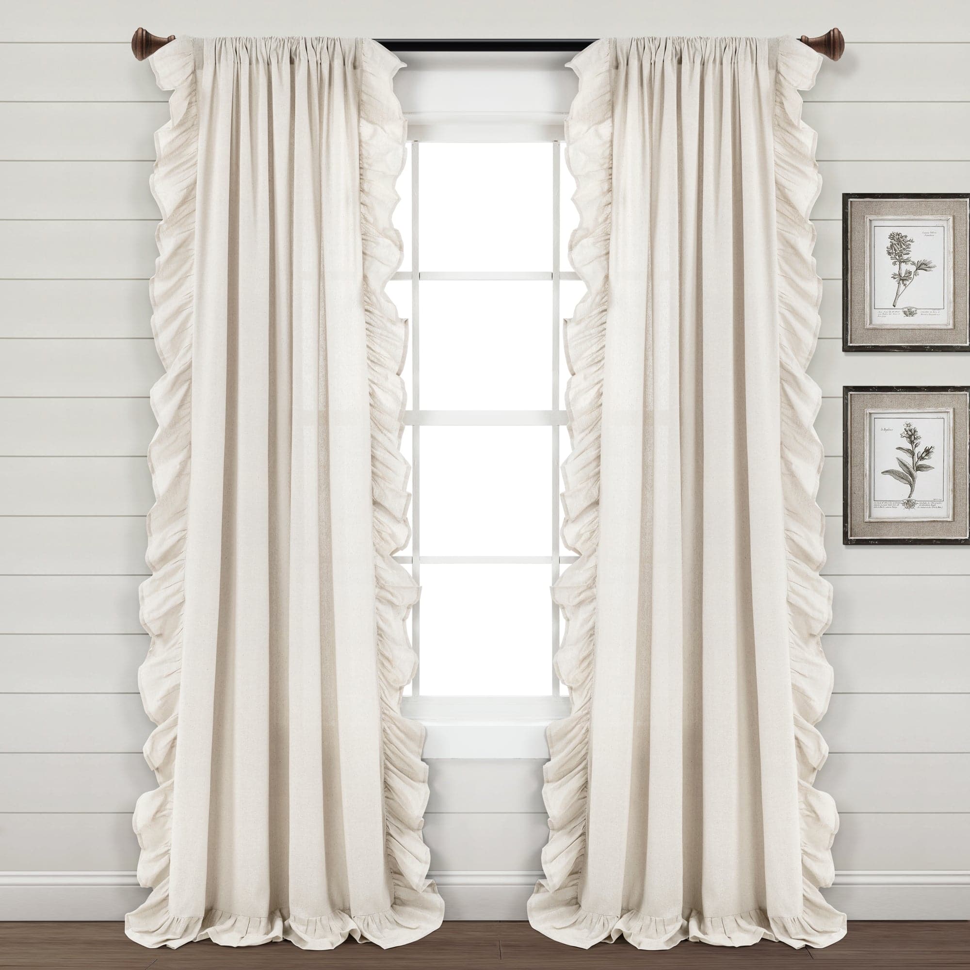 Elegant Faux Linen Ruffle Window Curtain Panel - Light Filtering Sheer Drapes for Living Room, Bedroom & Nursery - Home Decor & Room Darkening Window Treatments