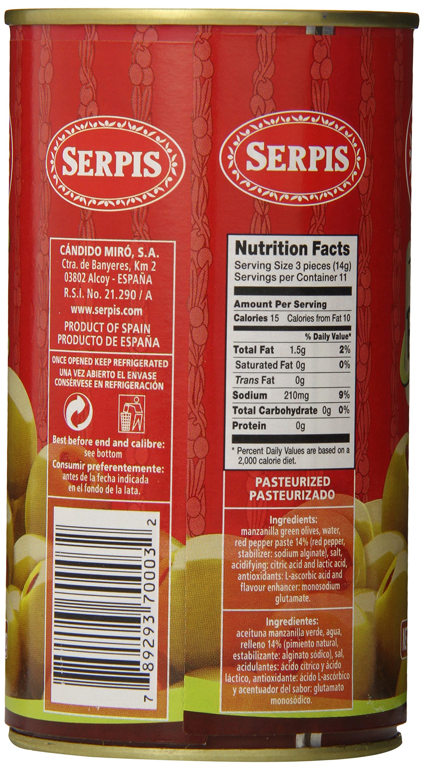 Premium Serpis Olives Stuffed with Red Pepper - 12.34oz (6-Pack) | Gourmet Spanish Appetizer for Charcuterie Boards, Tapas & Cocktail Parties