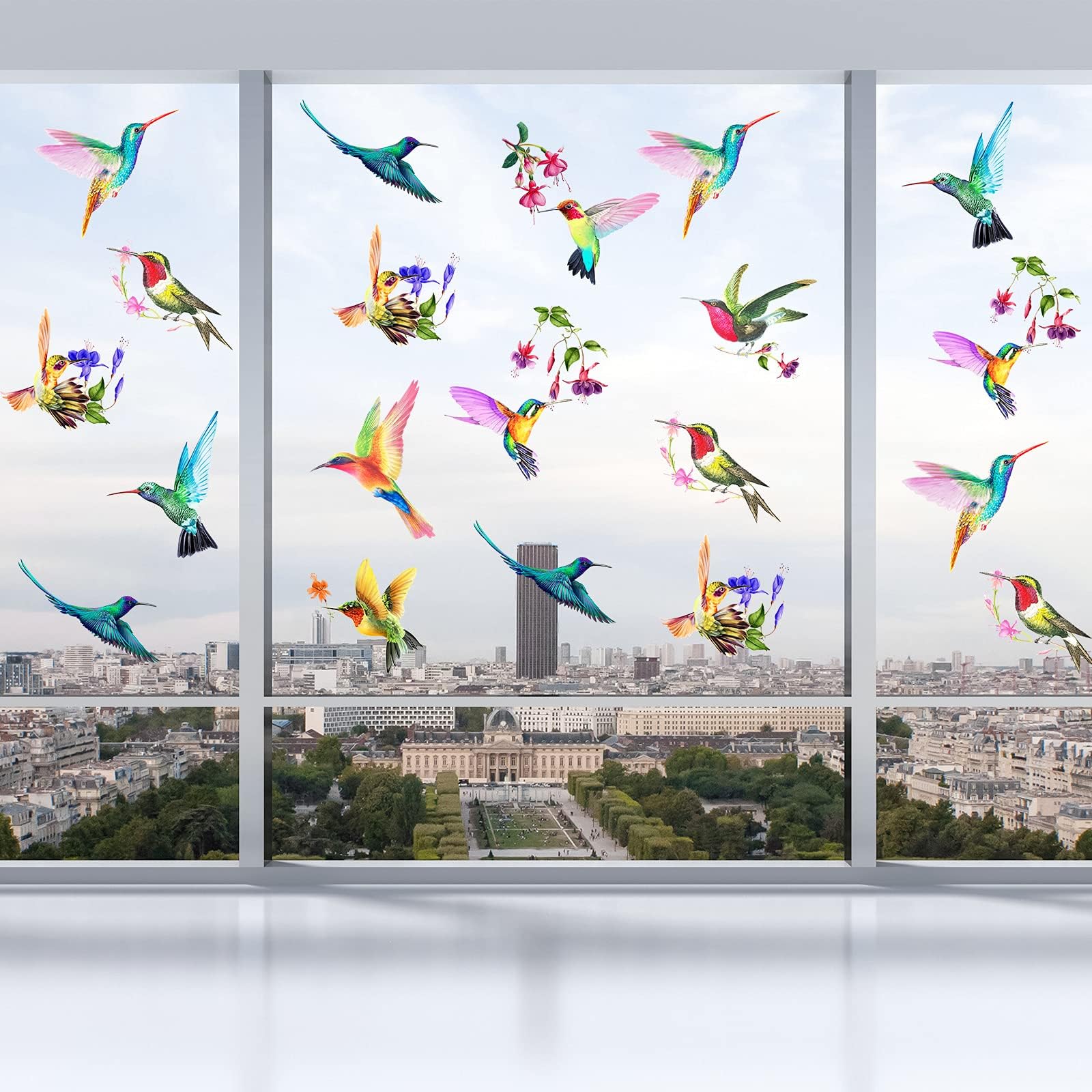 20 Pieces Large Hummingbird Window Decals - Anti-Collision Non-Adhesive Vinyl Clings to Prevent Bird Strikes - Perfect for Home, Office & Garden Windows (Colorful Hummingbird Stickers)