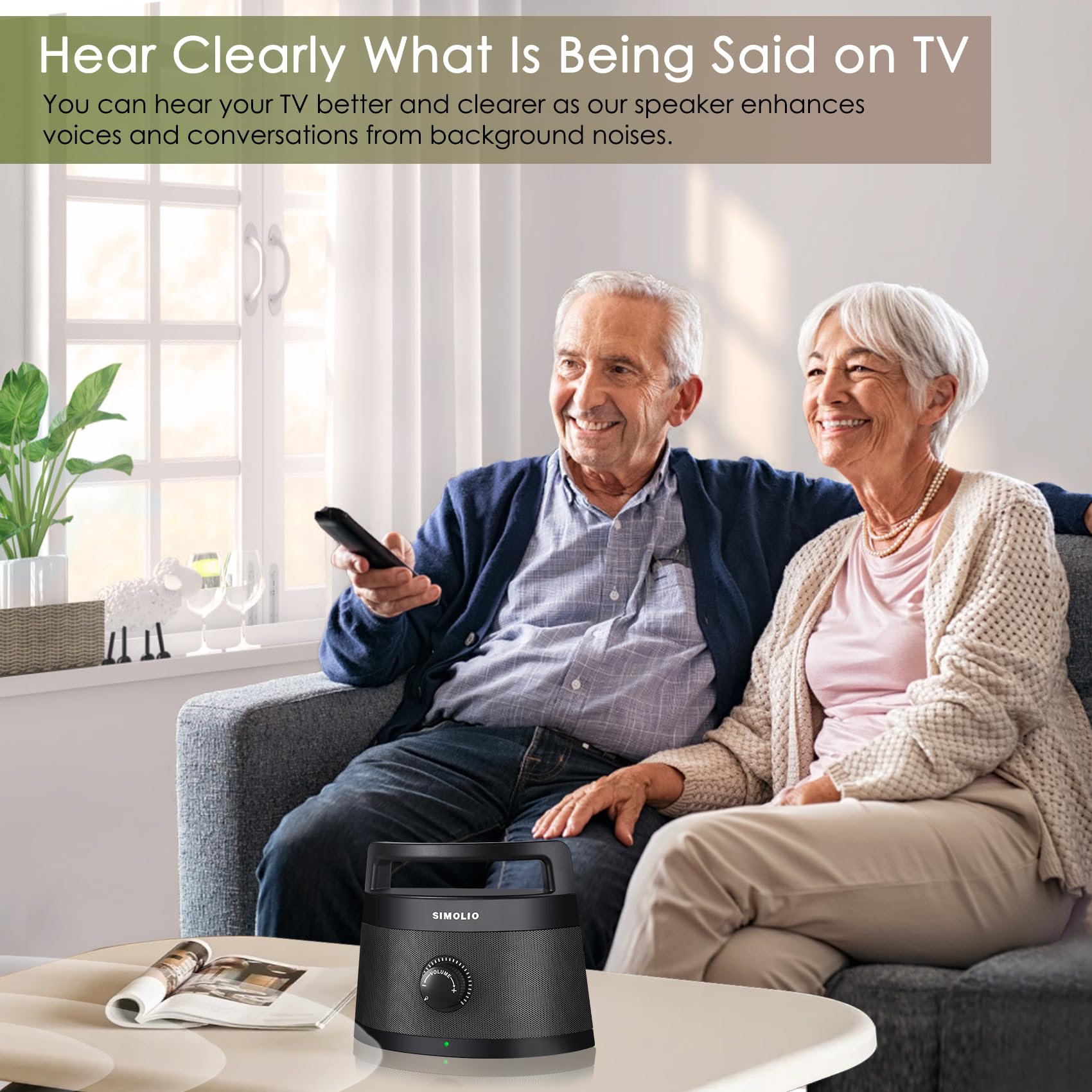 SIMOLIO Wireless TV Speaker for Seniors - Portable Bluetooth Speaker with Clear Dialogue Enhancement for Hard of Hearing & Elderly | Optimal Sound Quality Without Loud Volume | Perfect for Home Entertainment & Nighttime TV Watching (Black)