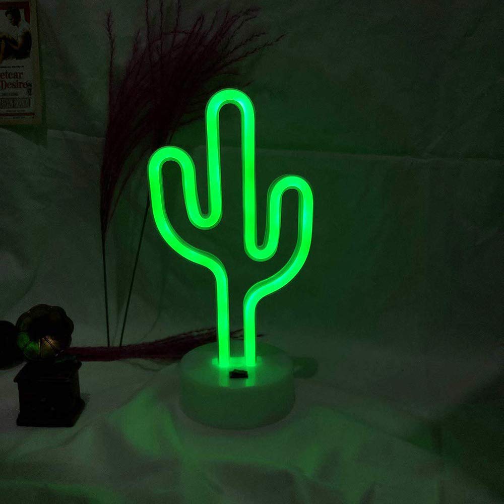 BAILEY Green Cactus Neon Lights - USB/Battery Powered LED Cactus Neon Sign with Stand - Kids Room Decor, Bedroom Night Light, Wedding Party Decorations - Perfect for Nursery, Teen Room & Boho Home Decor