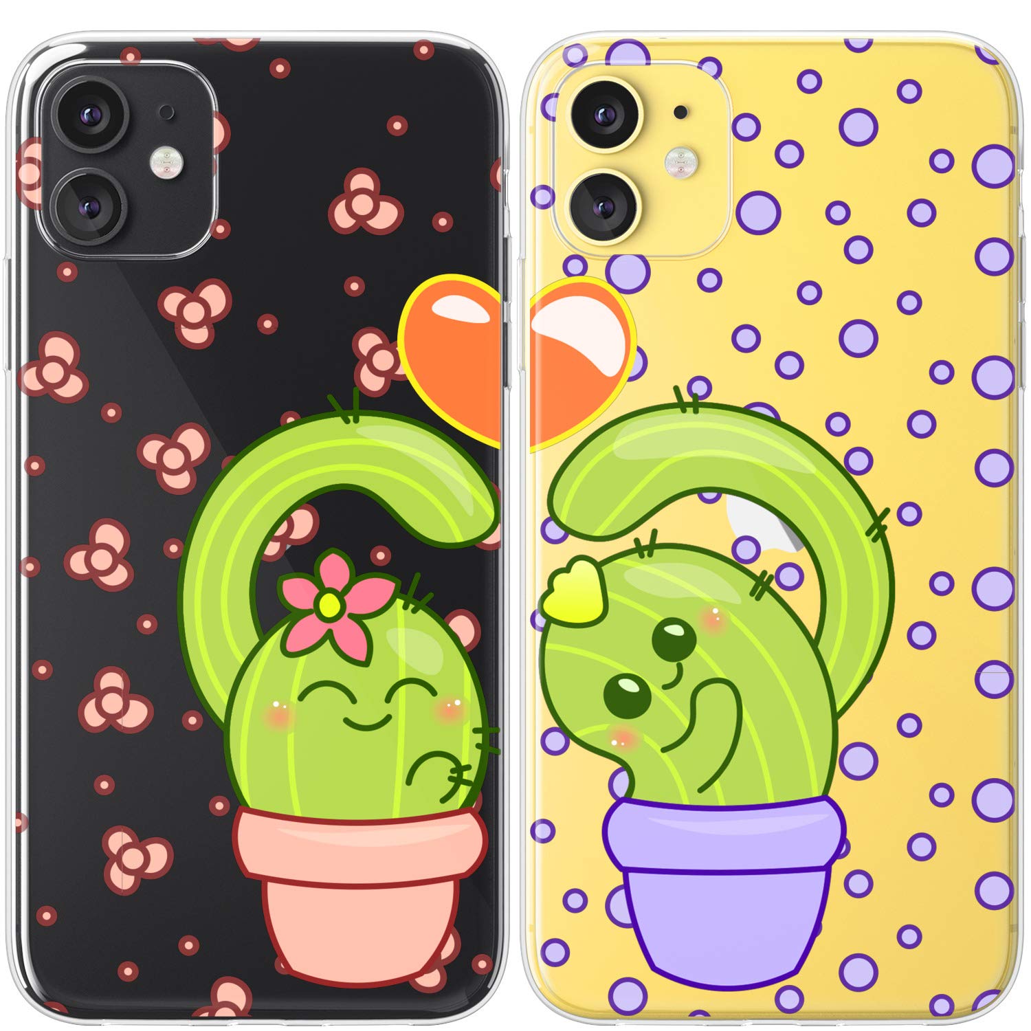 Cute Matching Cactus Phone Cases for iPhone 15 Pro Max/14 Plus/13/12 Mini/11/SE/XS/XR/8/7 - Best Friend Valentine's Gift for Girls, Kawaii BFF Couple Covers - Perfect for Friendship Day, Valentine's Day & Matching Outfits