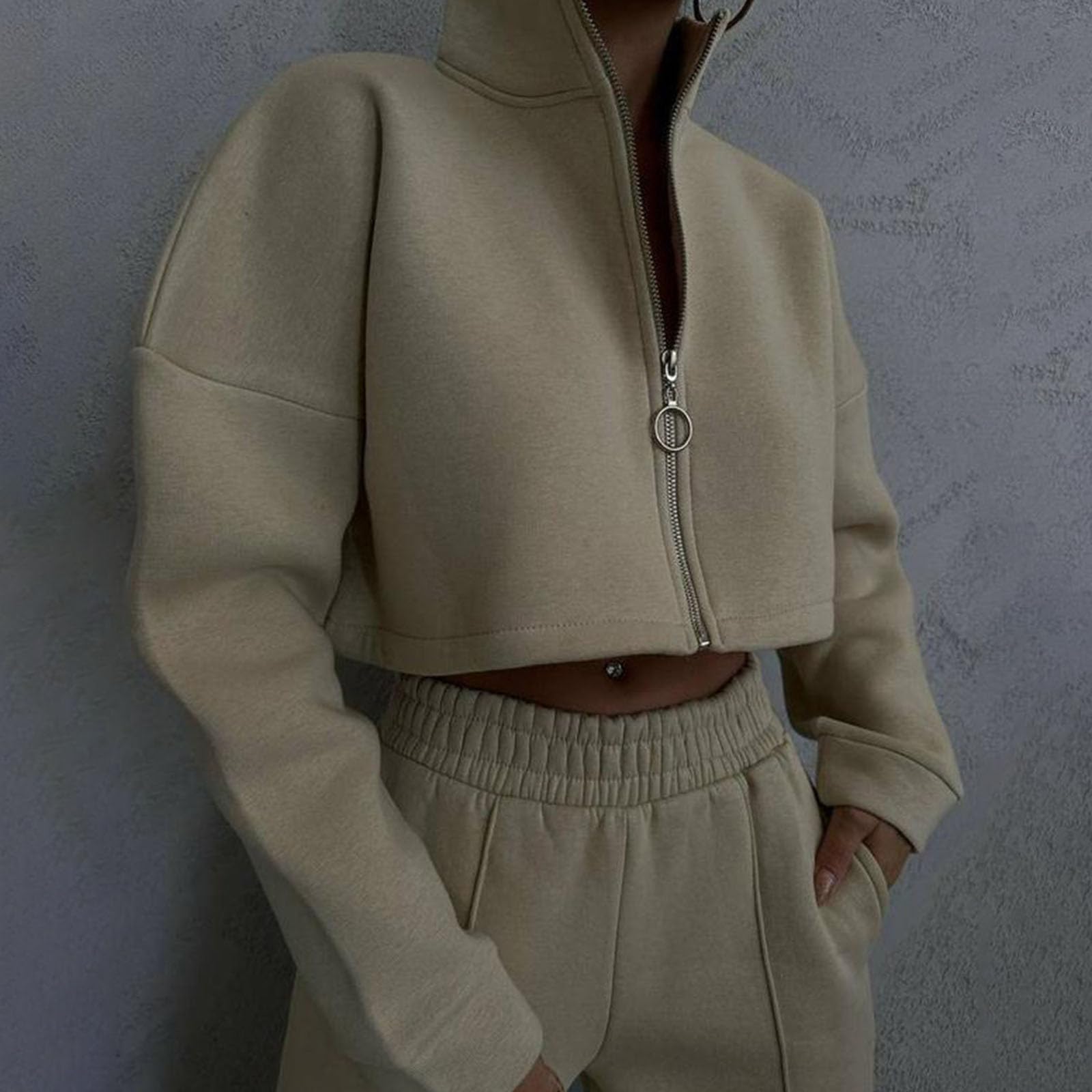 Women's 2-Piece Sweatsuit Set - Cropped Zip Up Hoodie & Lounge Palazzo Pants | Trendy Travel Outfit, Casual Streetwear, Gym & Yoga Wear, Home Loungewear