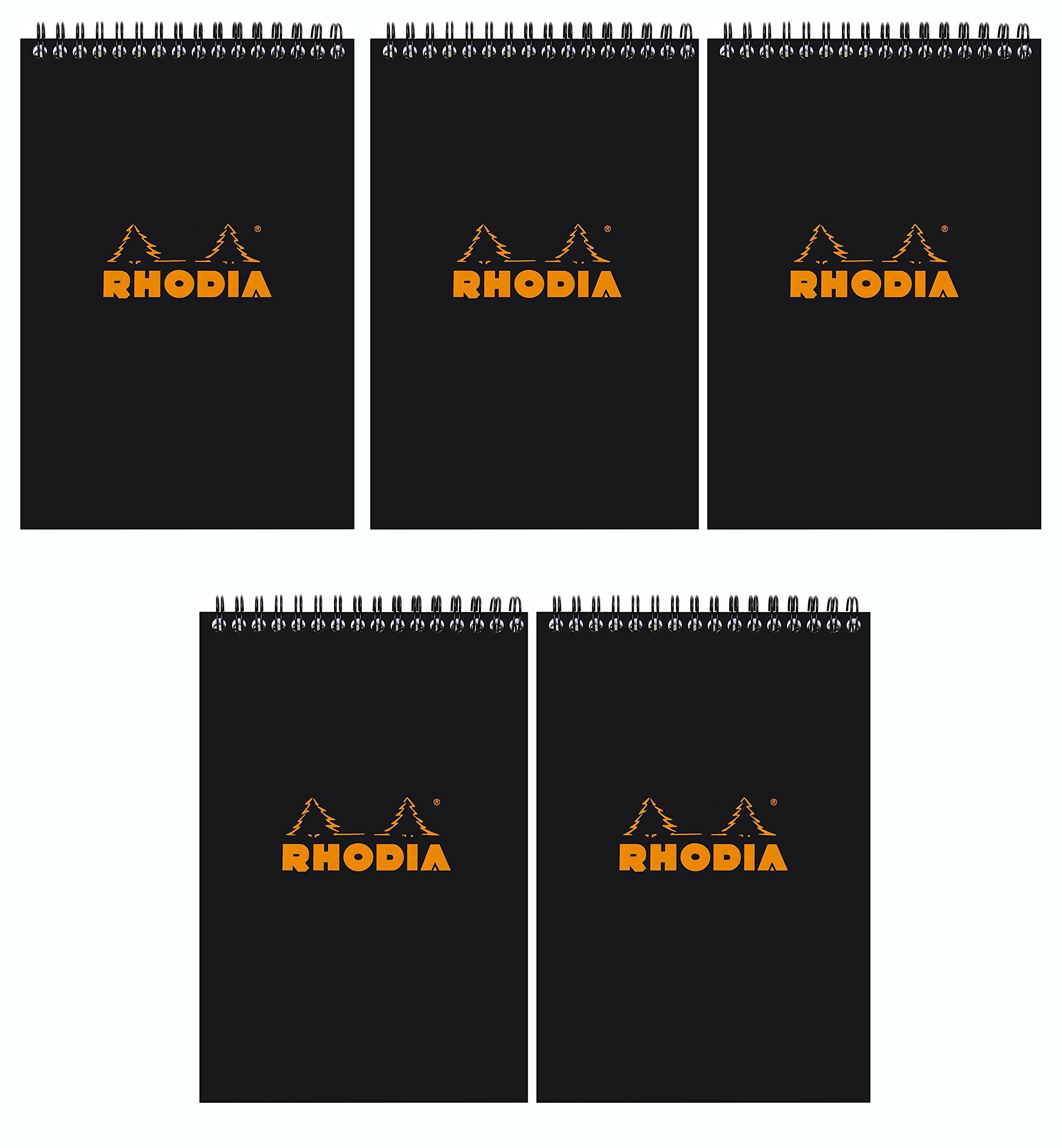 Rhodia Wirebound Black Graph Notepads - 6 x 8.25 Inches, Pack of 5 | Premium Grid Paper for Office, School & Sketching | Perfect for Journaling, Note-Taking & Creative Projects