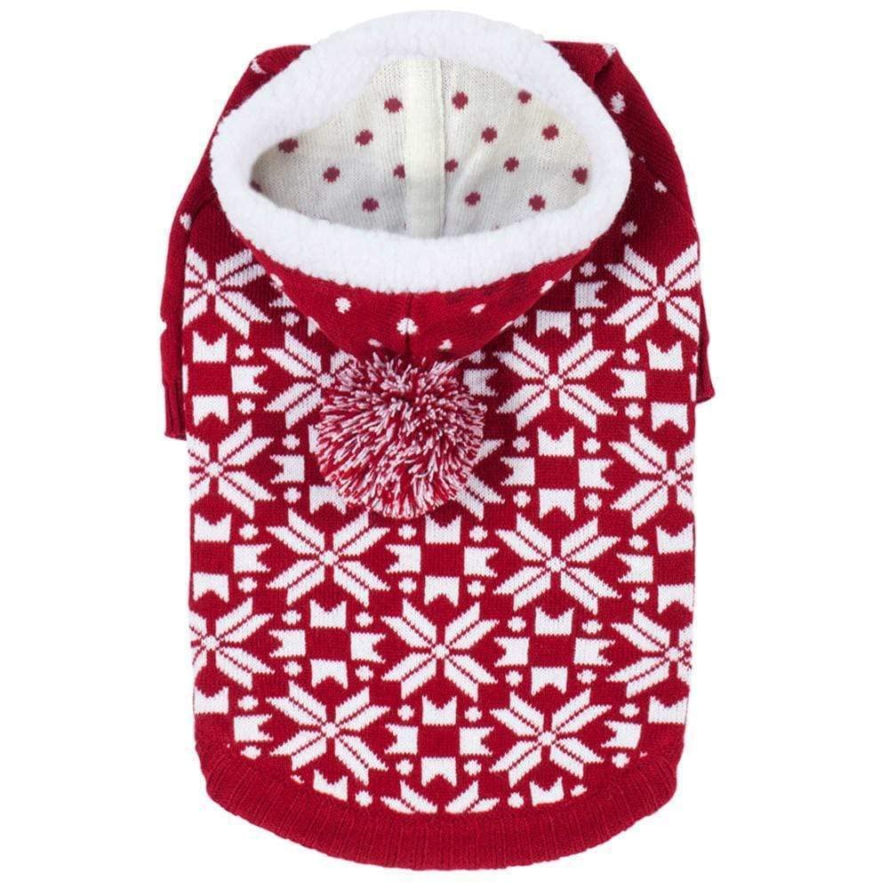 Blueberry Pet Let It Snow Classic Ugly Christmas Holiday Snowflake Pullover Hoodie Dog Sweater - Red & White, 20
