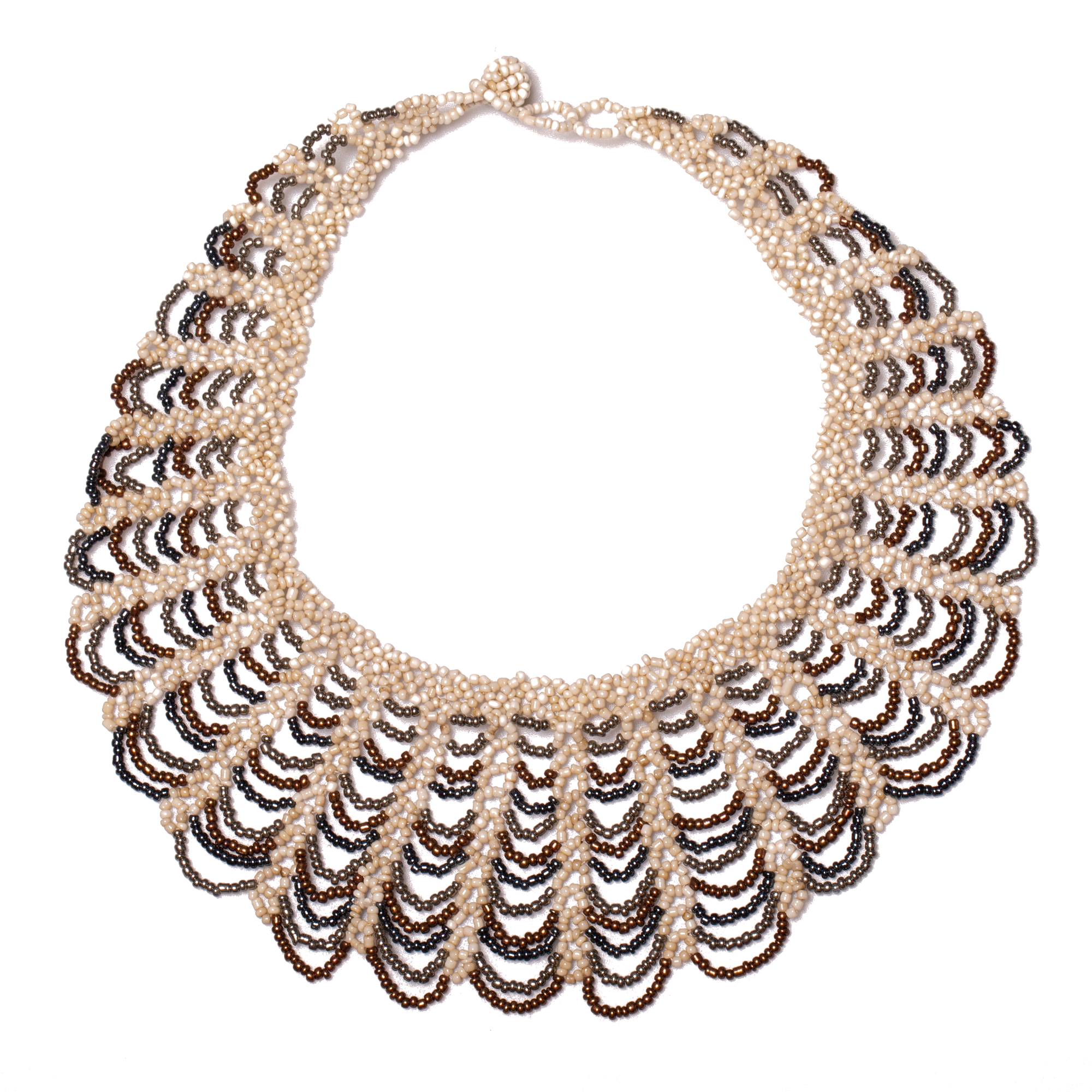 Elegant Cream & Brown Lace Beaded Collar Necklace - Perfect for Weddings, Parties & Special Occasions