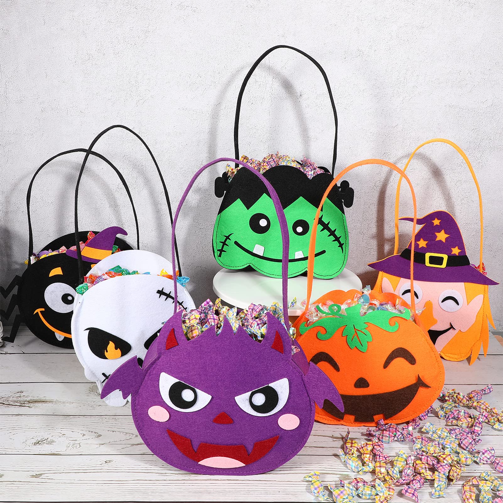 6-Piece Halloween Pumpkin Candy Bags - Reusable Non-Woven Trick or Treat Tote Bags for Kids, Cartoon Goodie Handbags - Perfect for Halloween Parties, School Events & Neighborhood Trick-or-Treating
