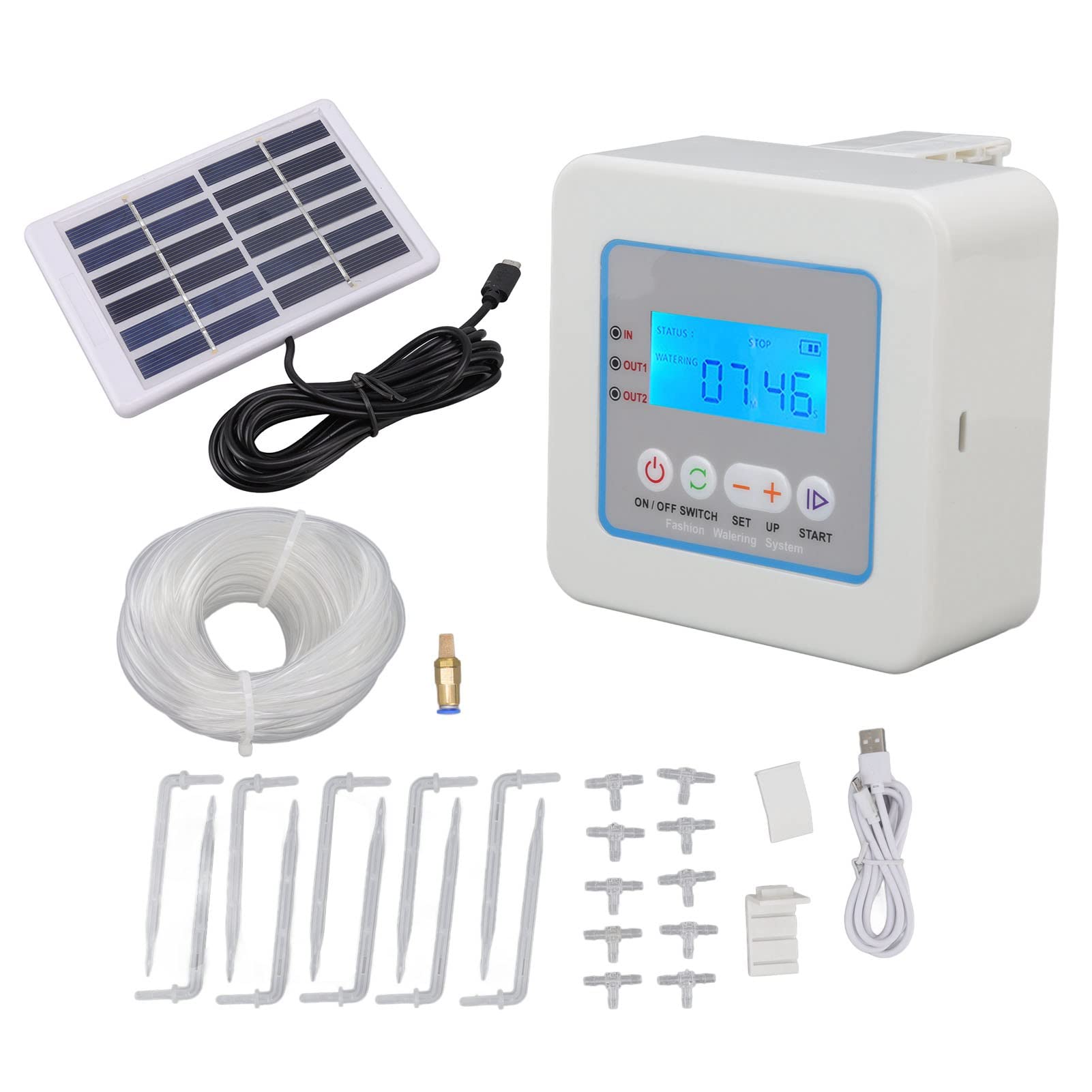 EVTSCAN Micro Automatic Drip Irrigation Kit with Programmable Timer & Solar Power - Smart Watering System for Garden, Greenhouse & Indoor Plants (LED Display) - Perfect for Vacation Homes, Raised Beds & Container Gardening