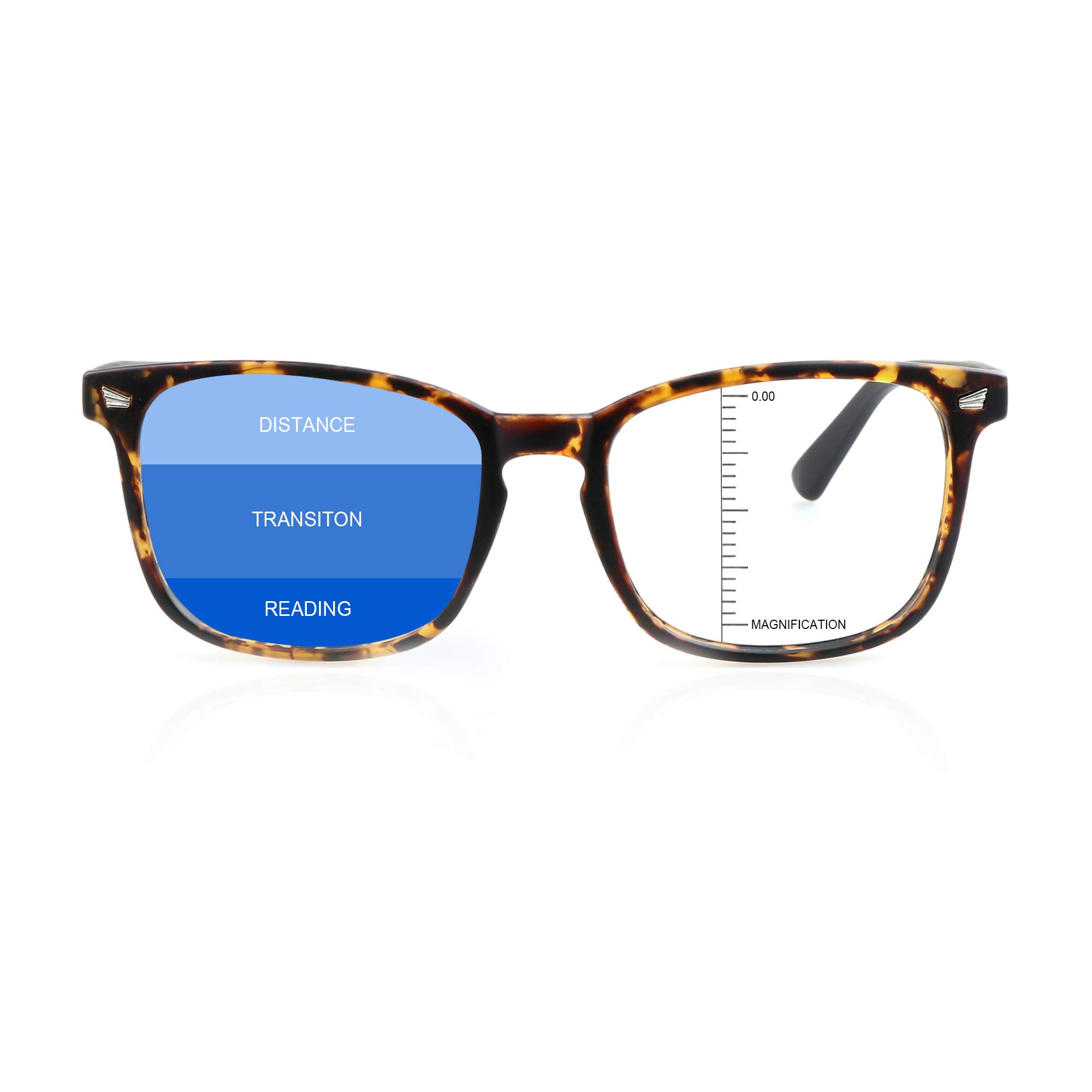 Vintage Square Progressive Multifocal Reading Glasses for Men & Women - Anti-Blue Light Presbyopic Eyewear - Perfect for Computer Work, Reading & Office Use