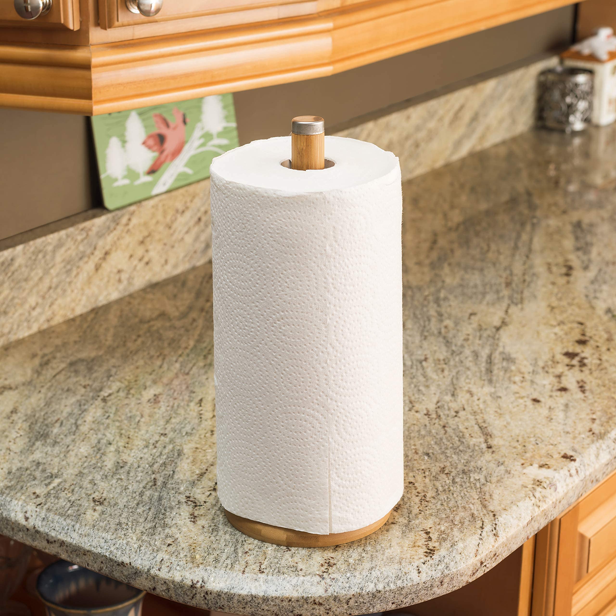 Premium Bamboo & Stainless Steel Paper Towel Holder - Natural Finish | Space-Saving Kitchen Organizer for Countertops, Pantry & RV Use