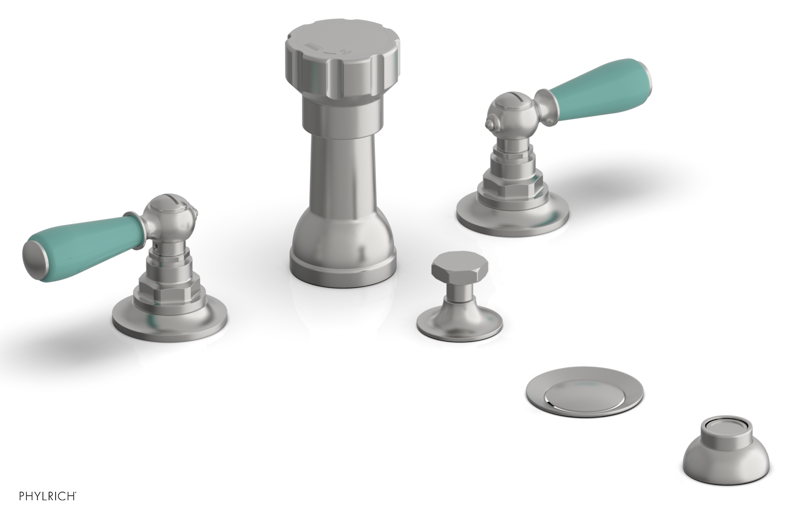 Jamestown Four-Hole Bidet Faucet Set with Lever Handles & Turquoise Accents - 165 61 - Perfect for Modern Bathroom Renovations and Luxury Home Upgrades