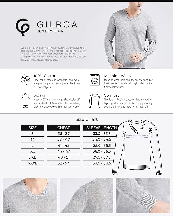 100% Cotton V-Neck Sweater for Men - Soft & Comfortable Pullover Black V-Neck Sweater - Casual & Business Wear - Perfect for Office, Dating & Everyday Outfits