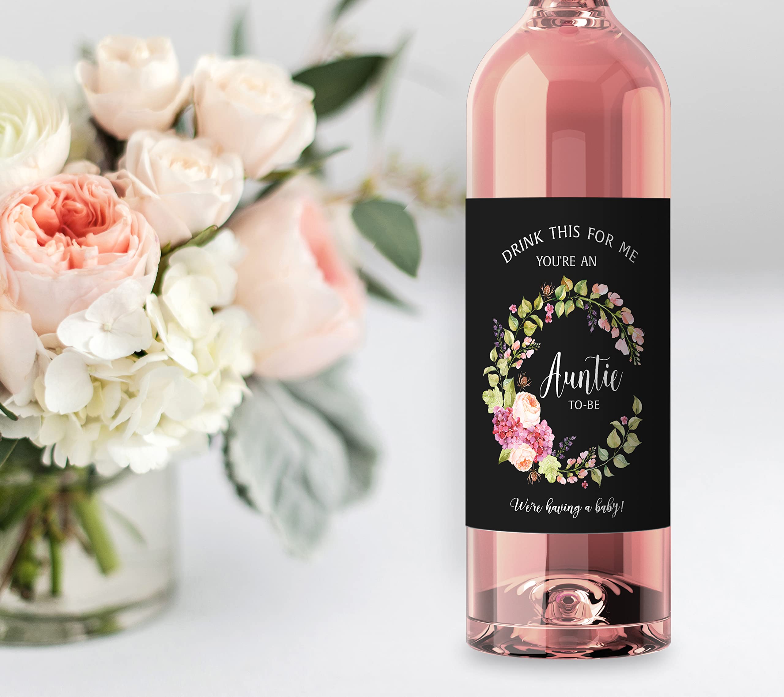 Gender Neutral Pregnancy Announcement Wine Labels - Set of 5 Waterproof Stickers for Auntie-To-Be Reveal | Fun Alternative to Baby Cards | Perfect for Gender Reveal Parties, Baby Showers & Special Celebrations