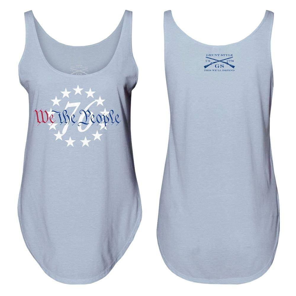 Women's 76 We The People Flowy Tank Top - Stonewash Denim Casual Tee for Summer Outfits, Beach Wear & Layering