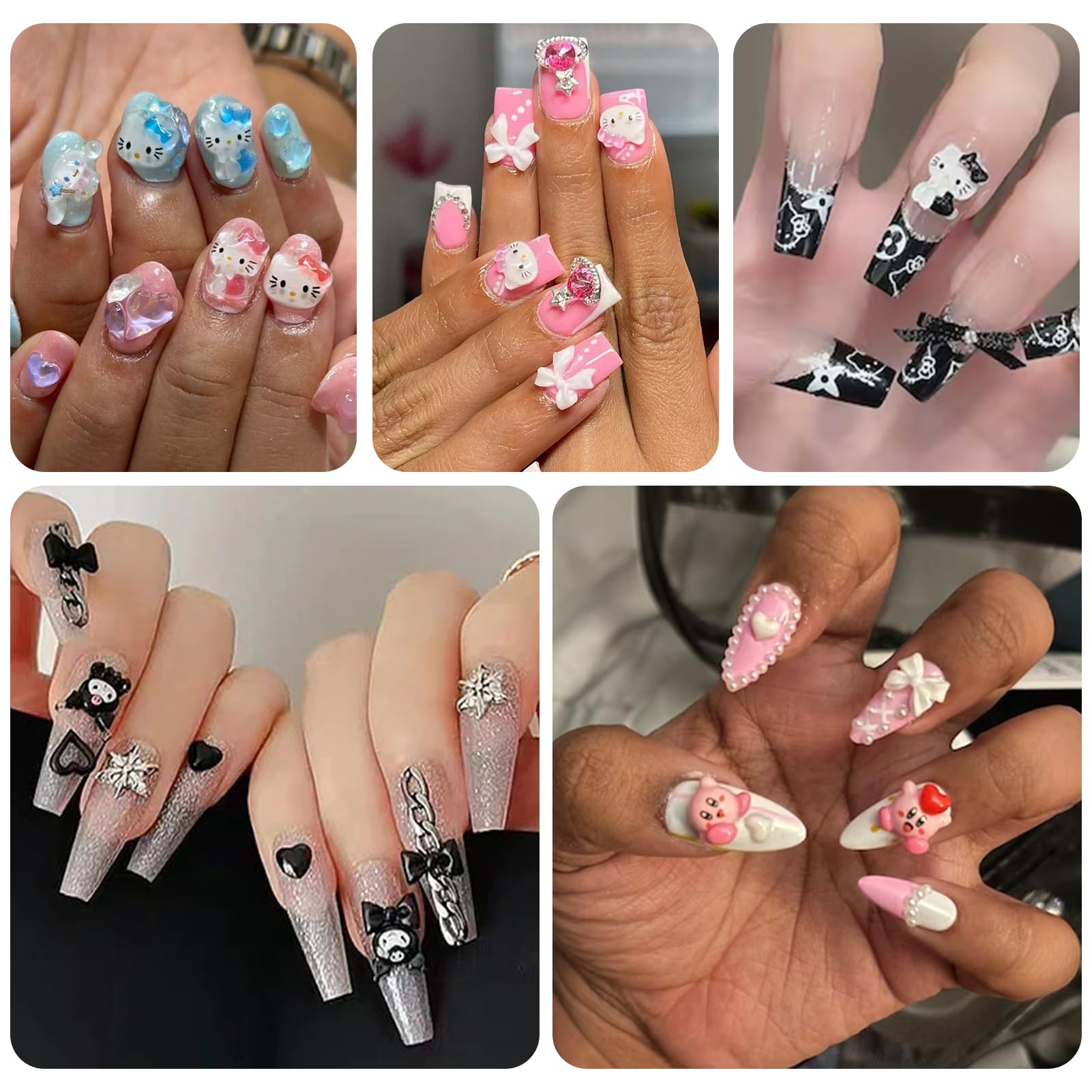 3D Nail Charms Kit - Kawaii Kitty, Bowknot, Lollipop, Bear, Planet & Cross Nail Art Decorations with Rhinestones & Pearls for DIY Nail Design - Perfect for Manicures, Salon Use & DIY Crafts Accessories