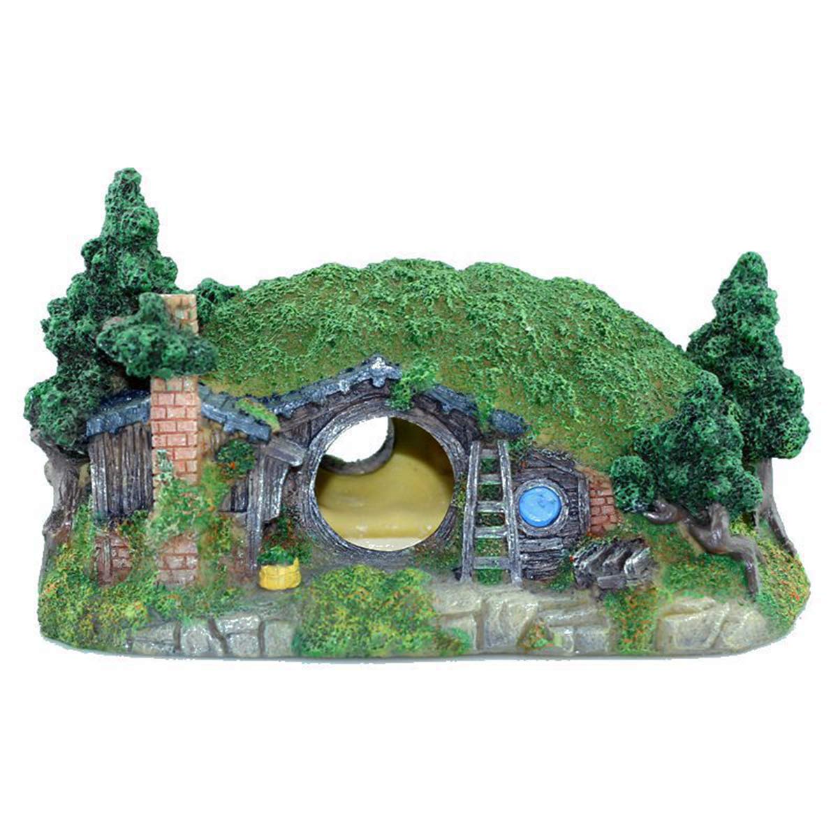 VJRQM Resin Hobbit House Aquarium Decoration - Fantasy Castle Fish Tank Ornament with Tree House Hideout for Betta Fish, Shrimp & Small Aquatic Pets - Perfect for Underwater Scenery & Themed Aquascaping