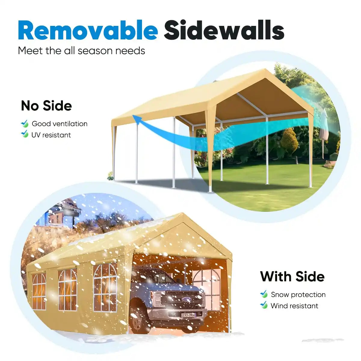 20' x 10' Heavy Duty Car Shelter with Clear Windows - Waterproof Outdoor Vehicle Cover for Cars, Trucks, SUVs - Perfect for Home Garage, Driveway & RV Storage Protection