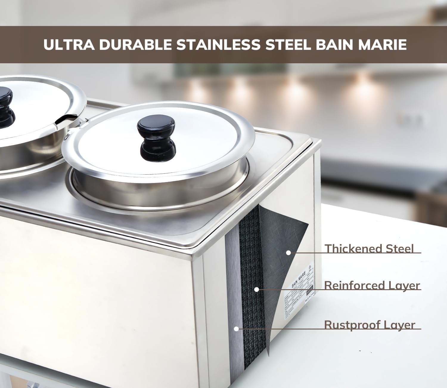 Commercial Grade Stainless Steel Bain Marie Buffet Food Warmer - 2 Round Pots for Catering, Restaurants & Buffets | Keep Food Hot for Events, Banquets & Commercial Kitchens
