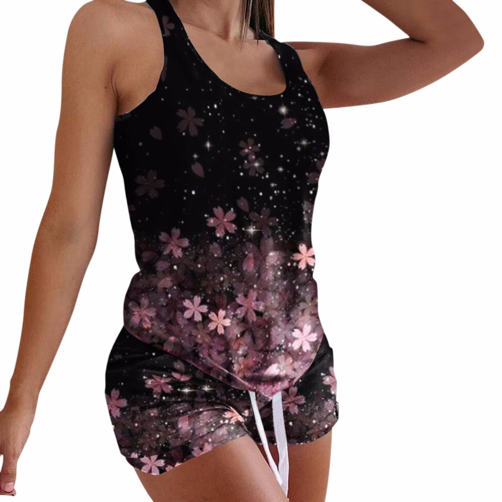 Women's Short Sleeve Pajama Set - Soft Sleepwear Tank Top & Shorts for Lounge, Yoga & Swimming | Breathable Comfort for Nightwear & Activewear