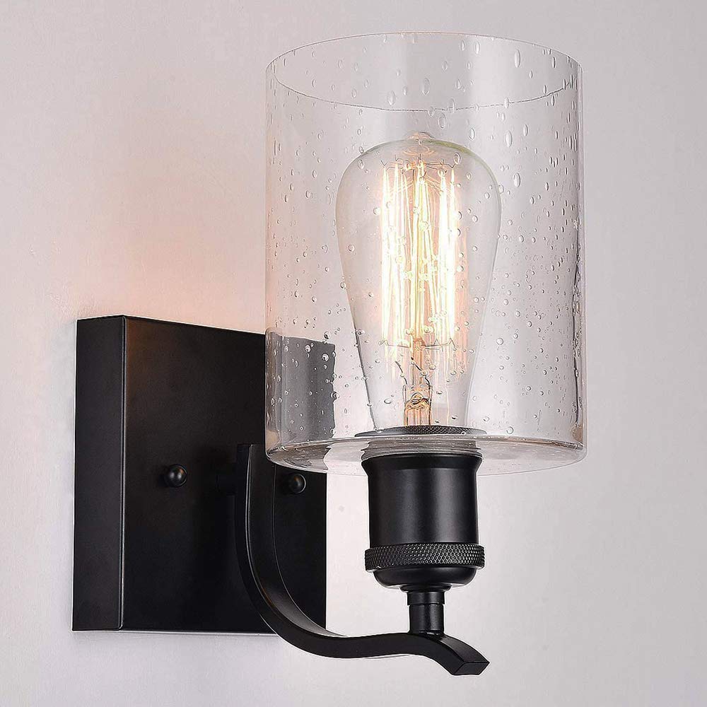 Black Wall Sconces Set of 2 - Farmhouse Vanity Light Fixtures with Bubbled Glass Shade for Bathroom, Bedroom, Living Room, Hallway & Kitchen - Perfect for Home Decor and Ambient Lighting
