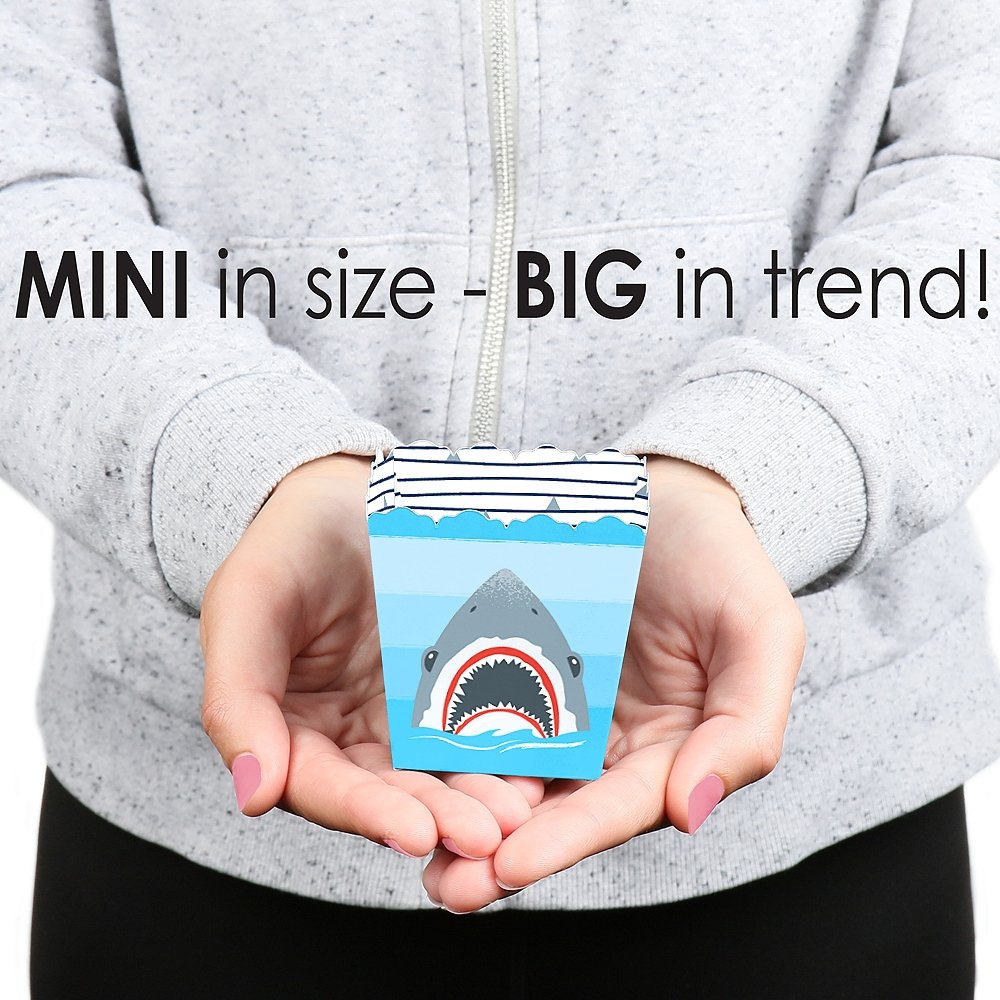 Big Dot of Happiness Shark Zone Party Mini Favor Boxes - Set of 12 Jawsome Shark Themed Candy Treat Boxes for Birthday Parties, Baby Showers & Ocean Theme Events - Perfect for Party Favors & Goodie Bags