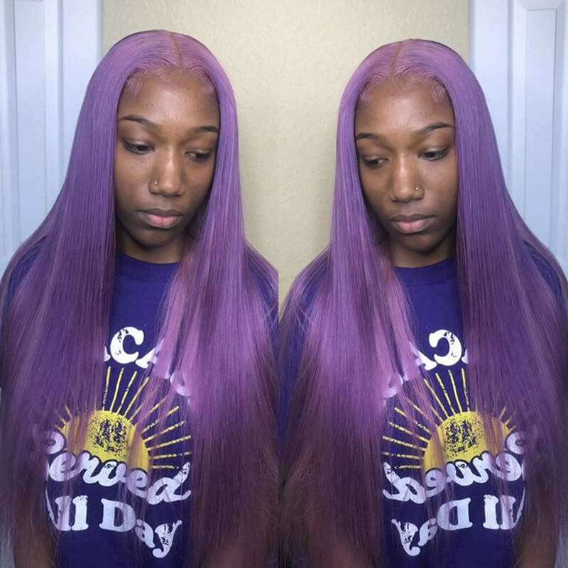 Eullair #613 Blonde Lavender Purple Pink Grey Straight Human Hair Wig with 13x4 Transparent Lace Frontal for Women | Perfect for Cosplay, Daily Wear & Special Occasions