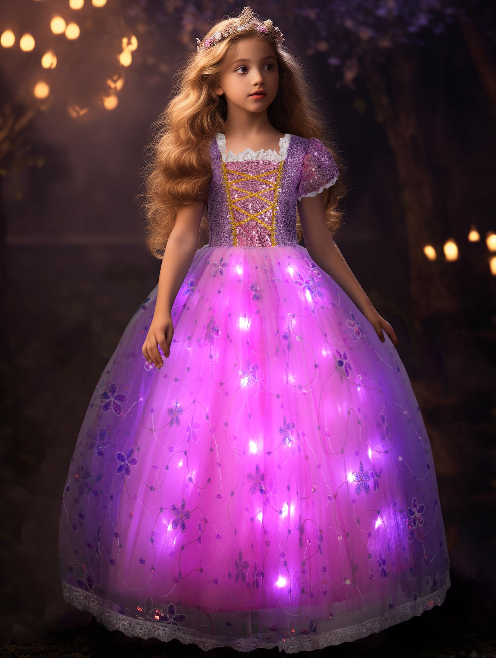 LED Princess Dress Up Costume for Girls - Sparkling Pink & Purple Light Up Halloween, Christmas & Party Dresses for Toddlers | Perfect for Birthday Parties, Holiday Events & Dress-Up Play