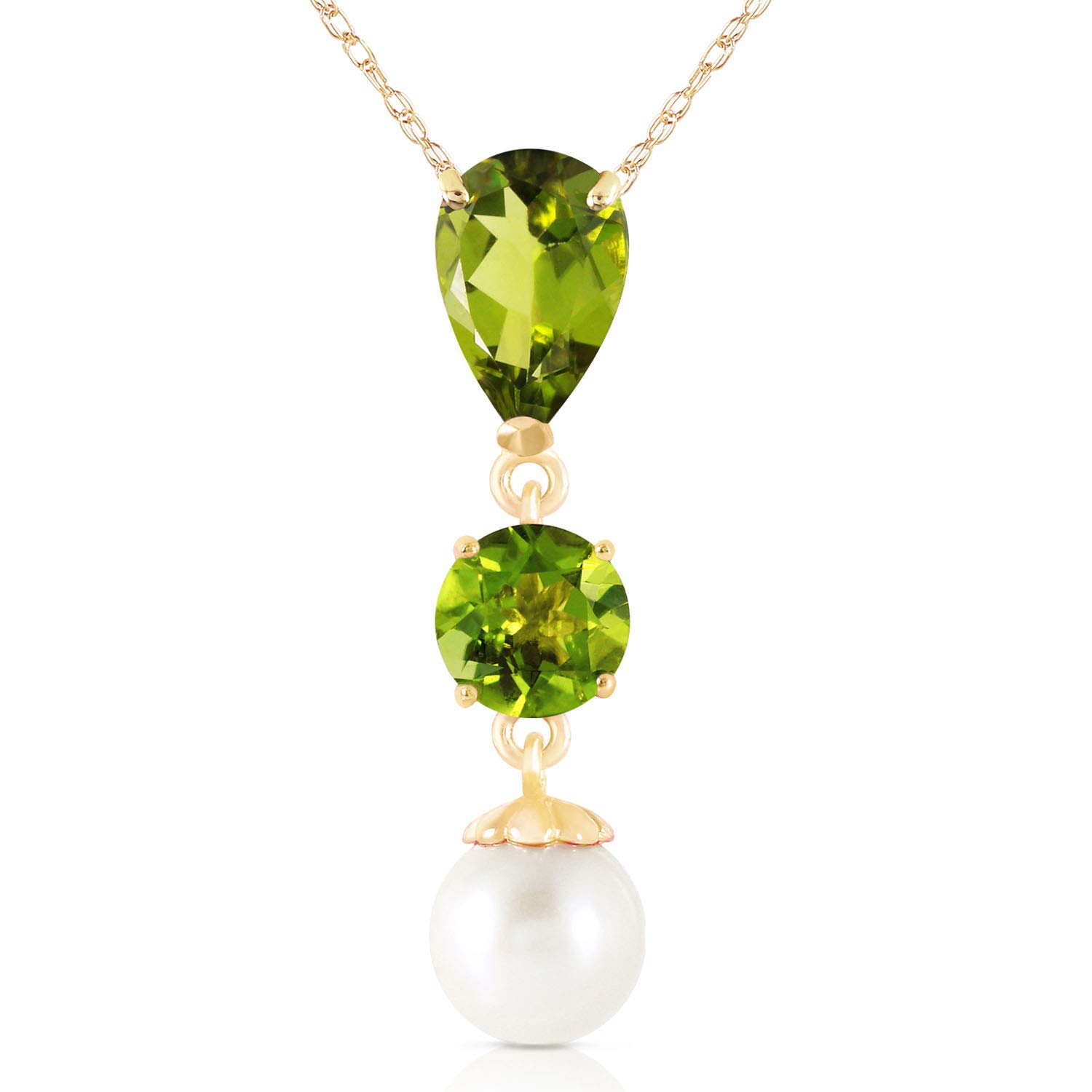 14K Yellow, White & Rose Gold Necklace with Peridot & Freshwater Pearl - Elegant Jewelry for Women, Perfect for Weddings, Parties & Special Occasions