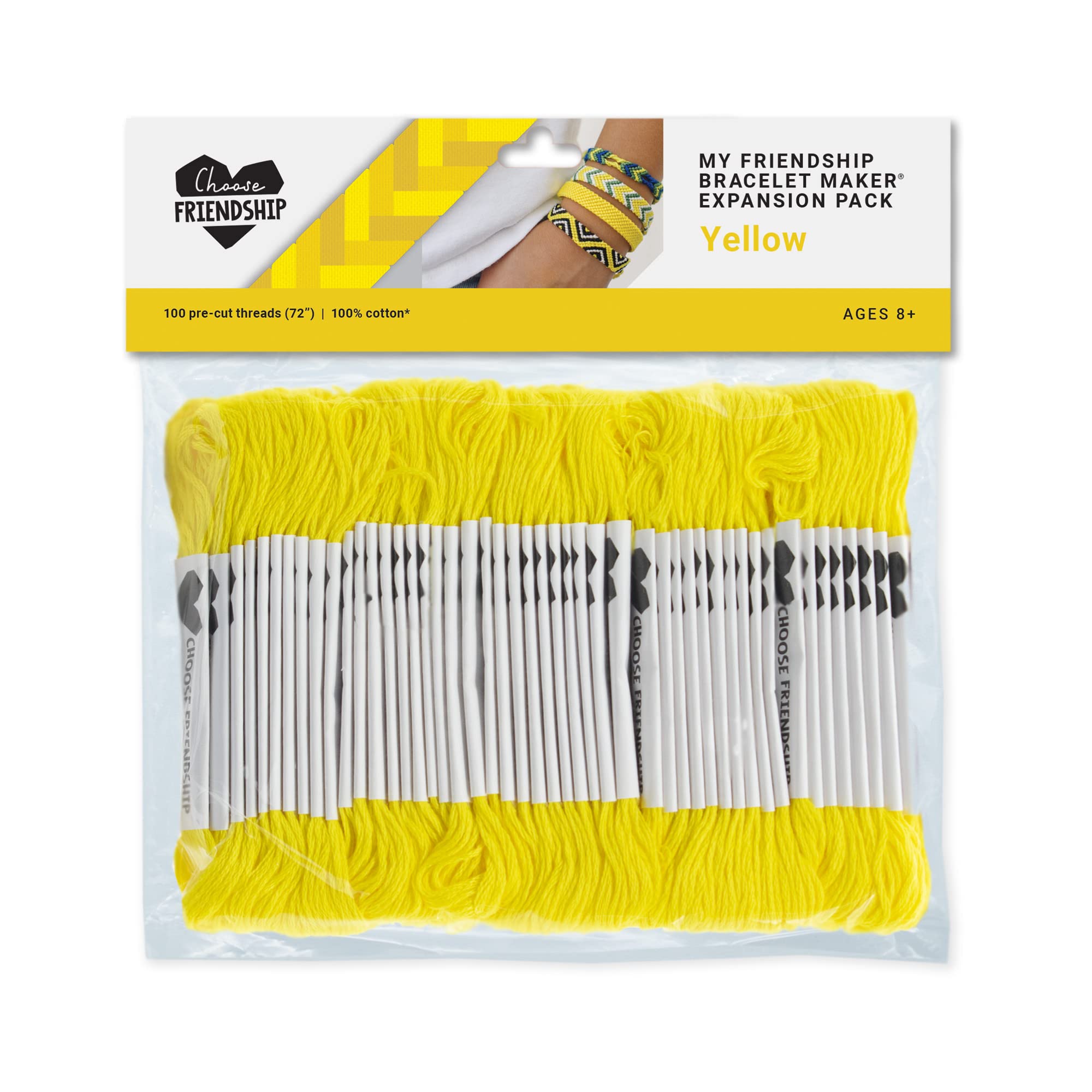 Friendship Bracelet Maker Yellow Expansion Pack - 100 Pre-Cut Threads for DIY Bracelet Making | Perfect for Kids Crafts, Summer Camp Activities & Best Friend Gifts