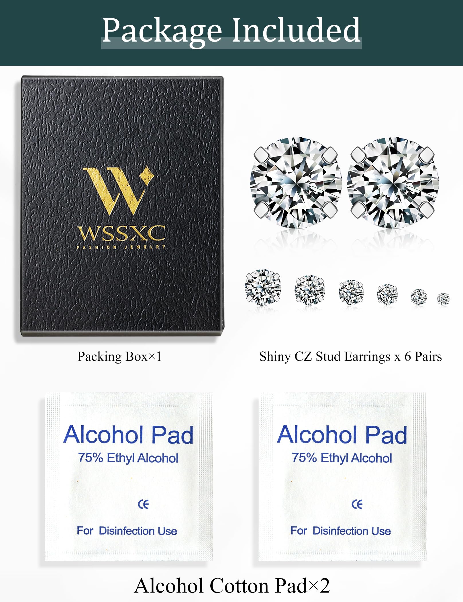 6 Pairs Hypoallergenic Cubic Zirconia Earrings - Surgical Steel Flat Back Studs for Cartilage Piercing | Screw Back Fashion Jewelry for Women | Perfect for Daily Wear, Parties & Gifts