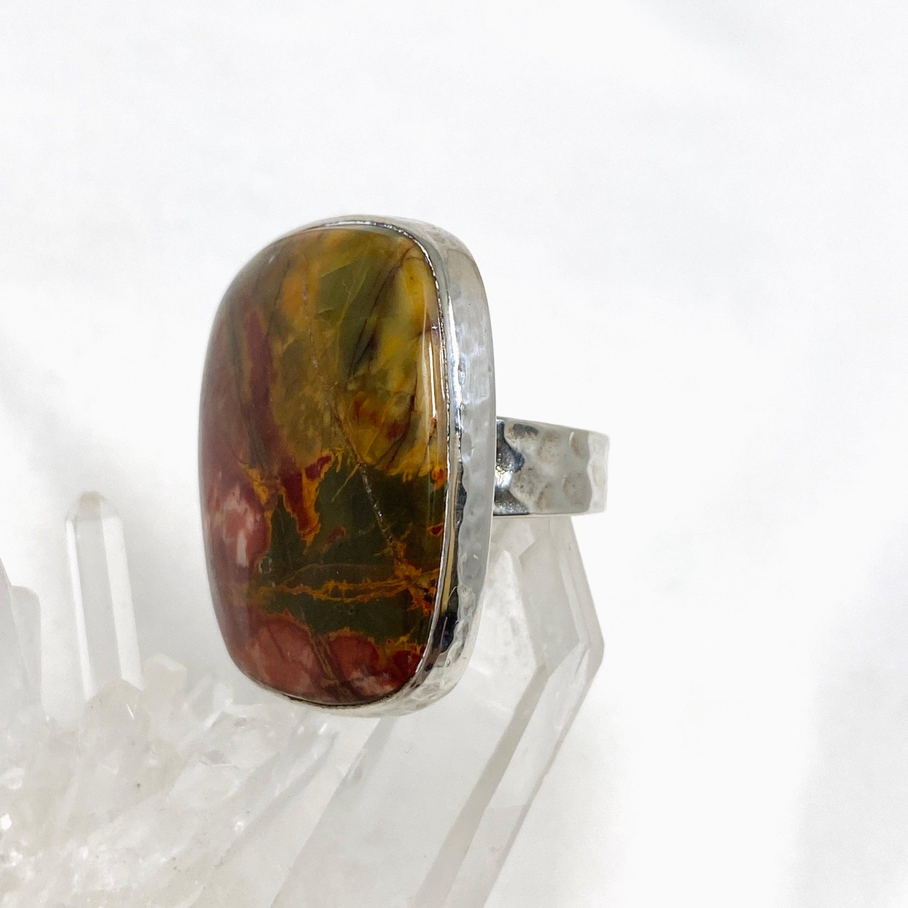 Cherry Creek Jasper Hammered Square Ring for Women - Size 8 KRGJ1607 - Boho Chic Jewelry for Everyday Wear & Special Occasions