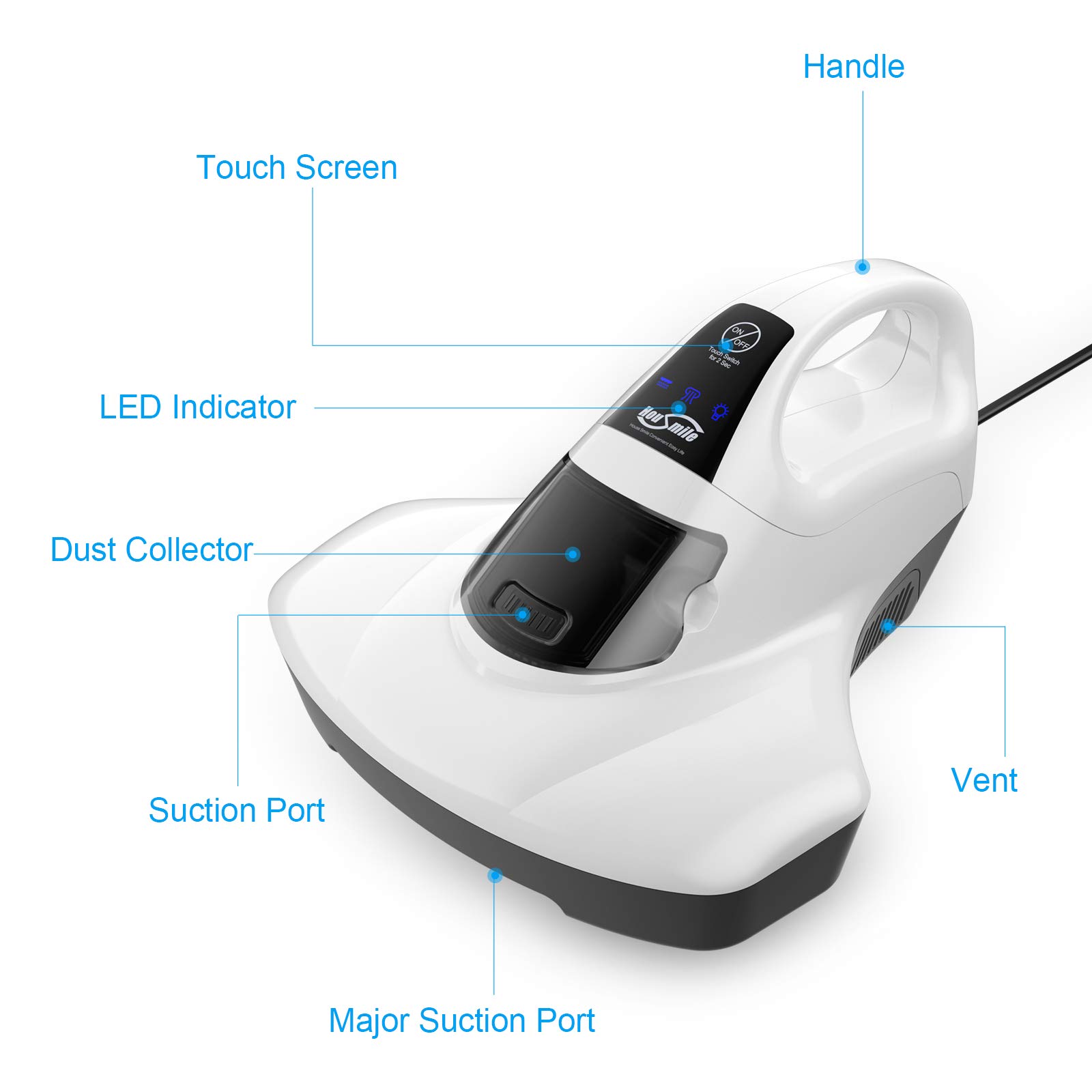 Housmile Powerful 13KPa Bed Vacuum Cleaner with UV Light & Roller Brush - Handheld Mattress Cleaner for Beds, Pillows, Sofas, Carpets & Fabric Surfaces - Perfect for Allergy Relief & Deep Cleaning Pet Hair, Dust Mites & Debris