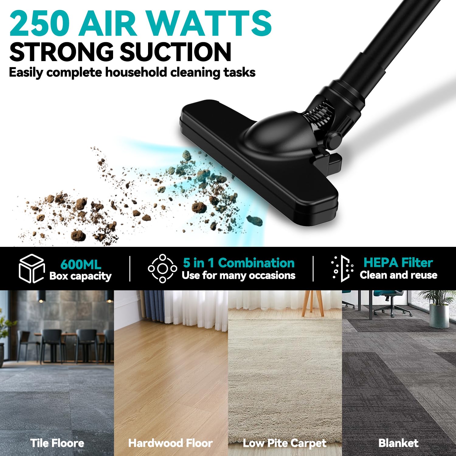 18V Cordless Handheld Vacuum Cleaner - 5-in-1 Stick Vacuum with 450W Brushless Motor, 24Kpa Suction & HEPA Filtration - Perfect for Hard Floors, Carpets, Cars, and Pet Hair (Battery Not Included)