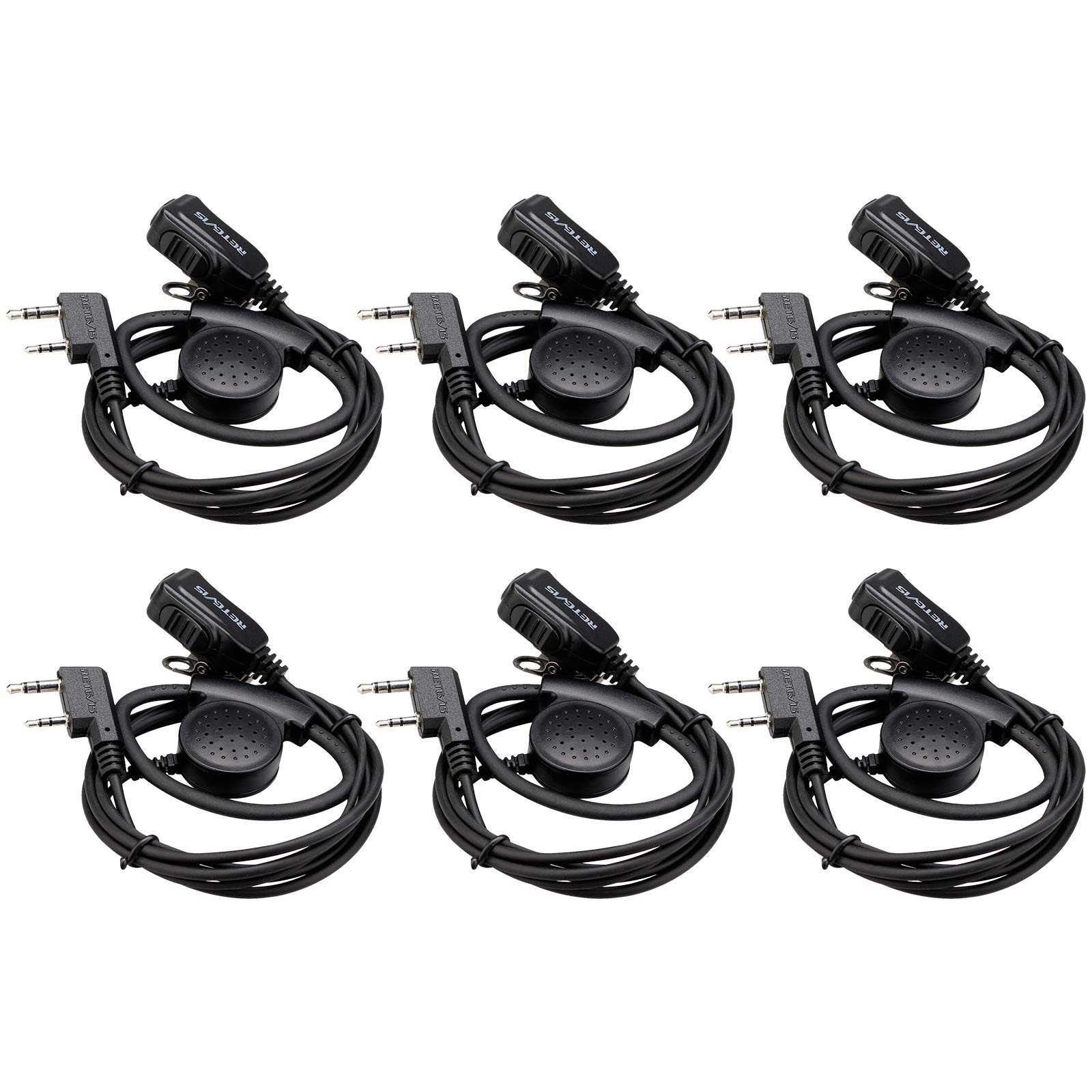 Retevis 6-Pack Two-Way Radio Headset with Microphone - Compatible with RT24, RT27, RT28, RT619, H777, RT22, RT21, Baofeng UV-5RA & 888s Walkie Talkies - Adjustable D-Shaped PTT Headset for Construction, Security, Warehouse & Outdoor Activities