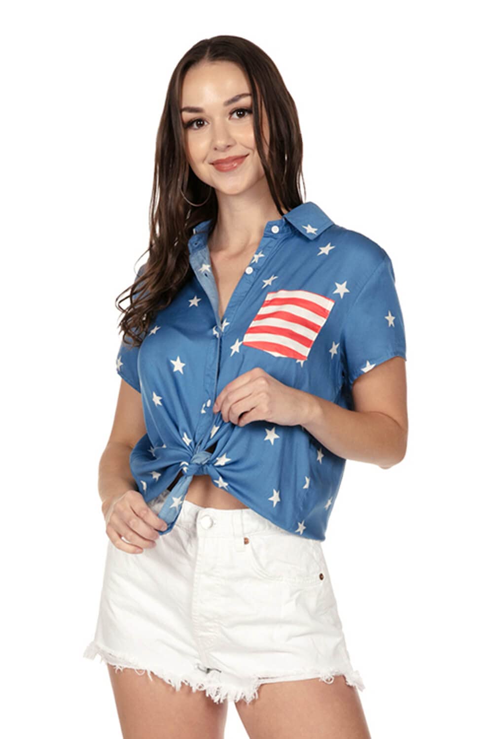 Patriotic 4th of July Button Down Shirts for Women | American Flag Themed Blouse | Perfect for Independence Day Parties & Summer BBQs