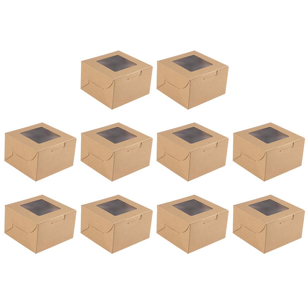 HEMOTON 10-Pack Kraft Paper Pastry Boxes - Mini Cake & Cupcake Containers, Cookie & Muffin Packaging, Donut Holders - Eco-Friendly Food Storage for Parties, Baking, and Gift Giving