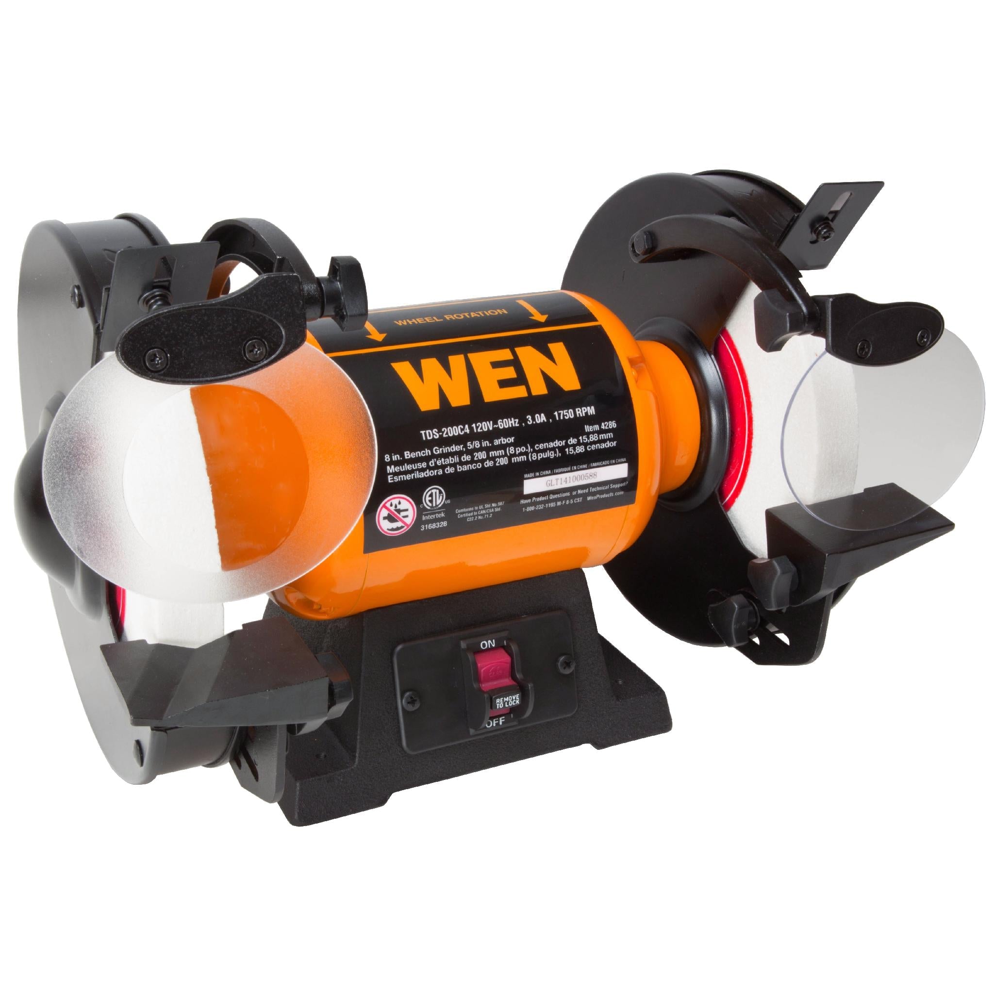 WEN R4286 8-Inch Slow Speed Bench Grinder - Manufacturer Refurbished | Perfect for Sharpening Tools, Metalworking & DIY Projects