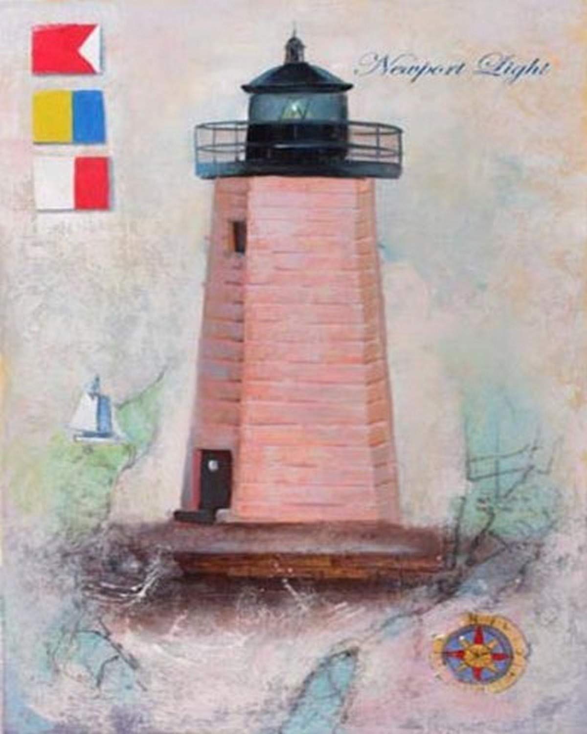 Robert Downs Newport Light 7x5 Poster - Lighthouse Art Print, Nautical Coastal Decor for Newport RI, Rhode Island, Island Lighthouse & Harbor Light | Perfect for Beach House, Office, or Living Room Wall Art