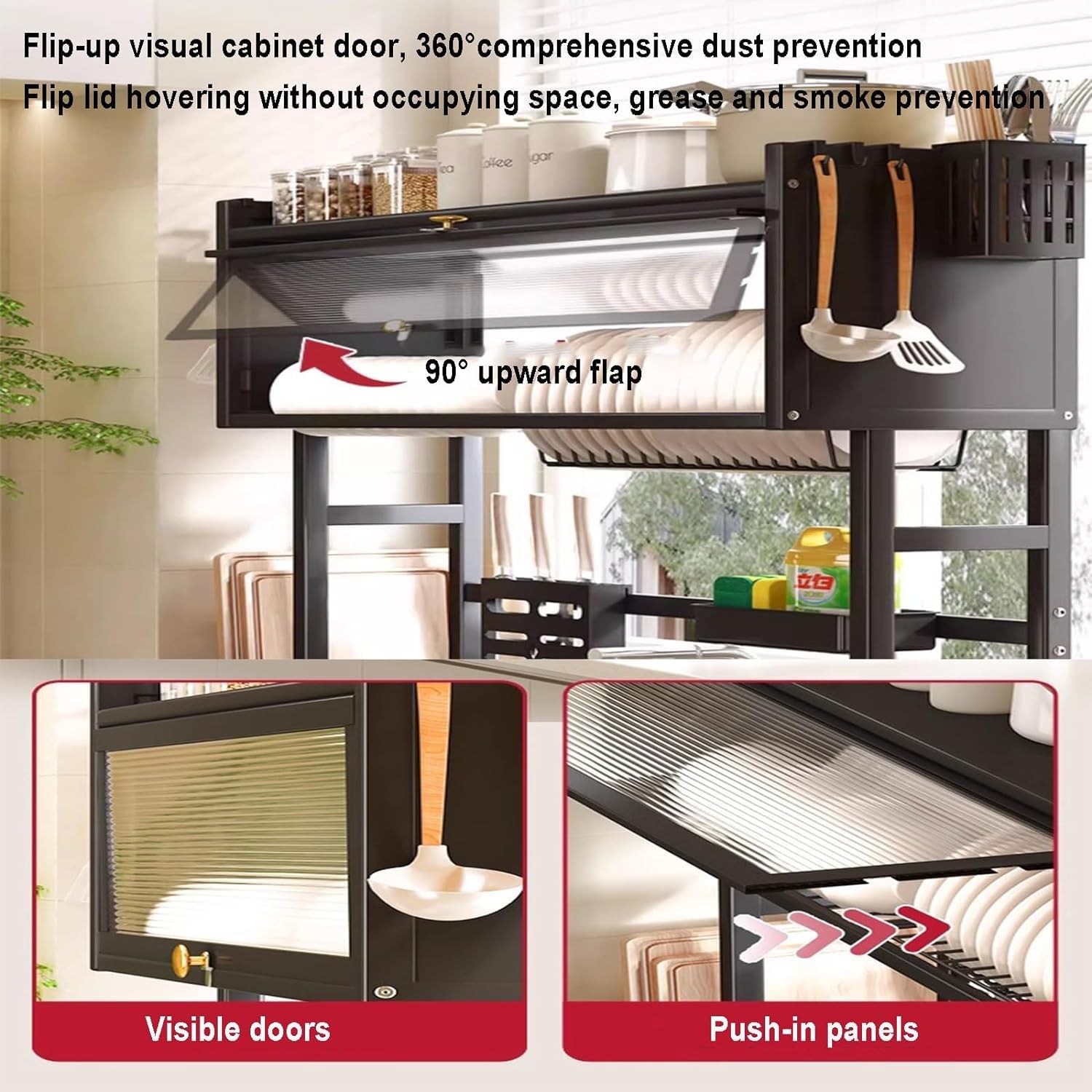 Stainless Steel Over The Sink Dish Drying Rack - Large Adjustable Kitchen Counter Dish Drainer (85x30x80cm) Black - Space Saving Drying Rack for Dishes, Cups & Utensils - Perfect for Small Kitchens & Apartments