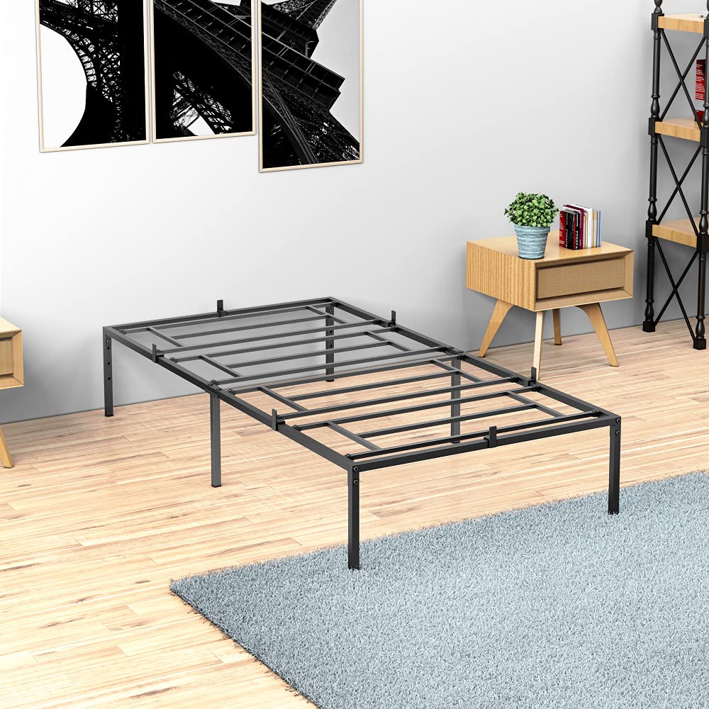 Heavy Duty Twin Metal Bed Frame with Steel Slat Support - No Box Spring Needed - Easy Assembly 75.2