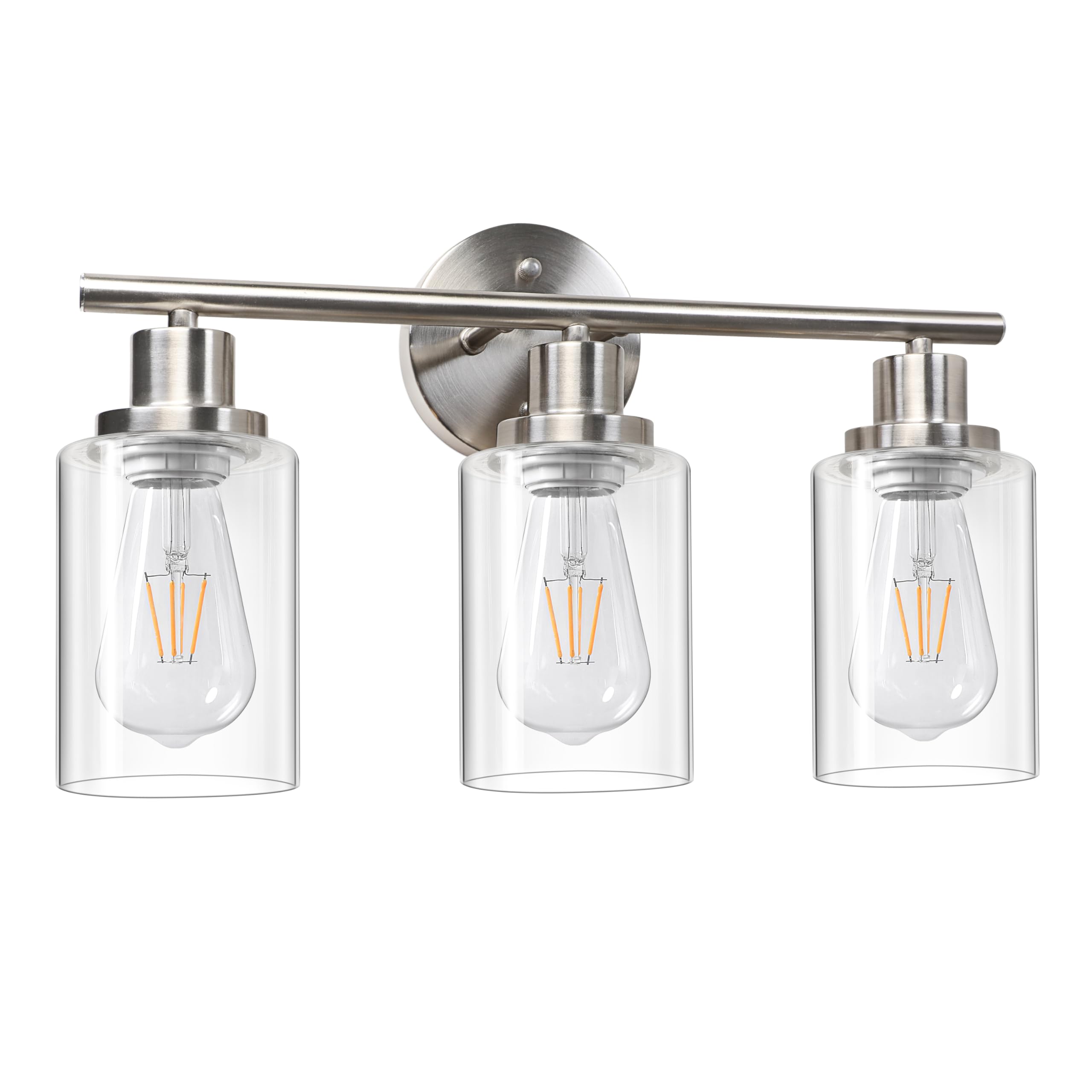 Unicozin 3 Light Brushed Nickel Vanity Wall Sconce with Clear Glass Shade - E26 Base Bathroom Mirror Light Fixture for Living Room, Bedroom & Hallway - Perfect for Makeup Vanity, Dressing Room & Home Decor (Bulbs Not Included)