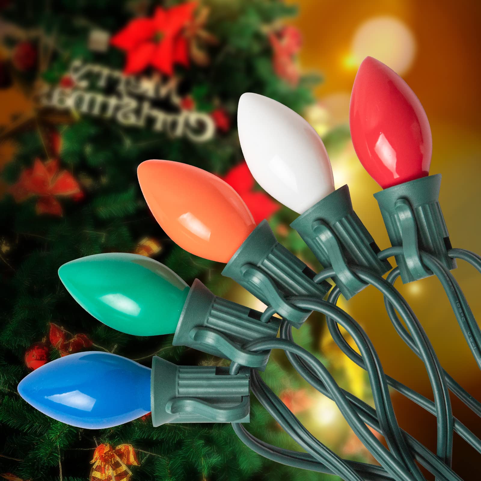 Vintage Christmas Lights 25 FT - Multicolor LED String Lights for Indoor & Outdoor Decor, Waterproof E17 Base - Perfect for Xmas Tree, House, Party, Holiday & Wedding Decorations