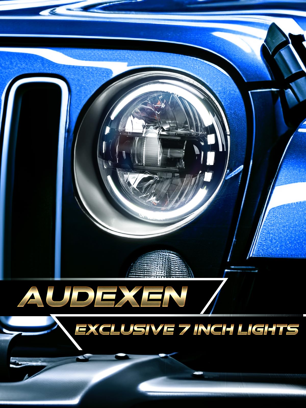 AUDEXEN 7 Inch LED Headlight Black + 4 Inch Fog Lights Kit - High Performance Off-Road Lighting for Trucks, Jeeps & ATVs - Perfect for Night Driving, Adventure & Off-Roading