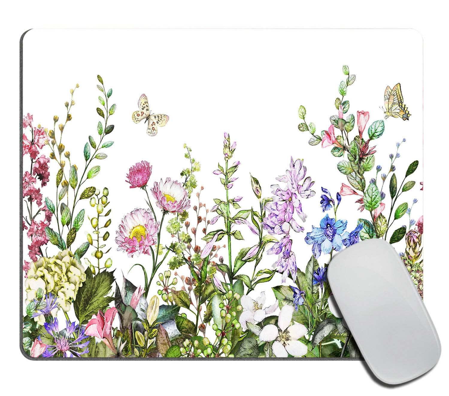 Herbal Floral Border Non-Slip Gaming Mouse Pad - 9.5x7.9 Inch Rubber Base Computer Mousepad for Laptop/Office/PC, Compatible with Wireless Mouse (240x200x3mm) - Perfect for Work, Gaming & Home Office Setup