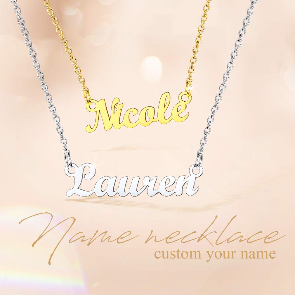 Custom4U Personalized Name Necklace - 18K Gold Plated Stainless Steel Name Pendant Jewelry - Unique Bridesmaid Birthday Gift for Women - Perfect for Weddings, Anniversaries & Special Occasions