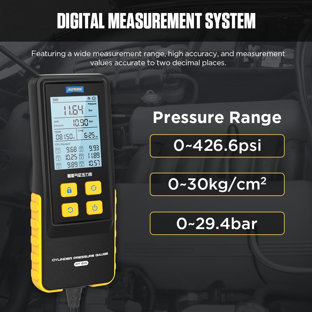 **Digital Engine Compression Tester Kit 0-426.6 PSI - Petrol & Automotive Cylinder Pressure Gauge - Accurate Diagnostic Tool for Car, Motorcycle & Small Engine Repair**    *(Perfect for Mechanics, DIY Enthusiasts & Auto Shops – Diagnose Engine Issues, Check Cylinder Health & Optimize Performance!)*