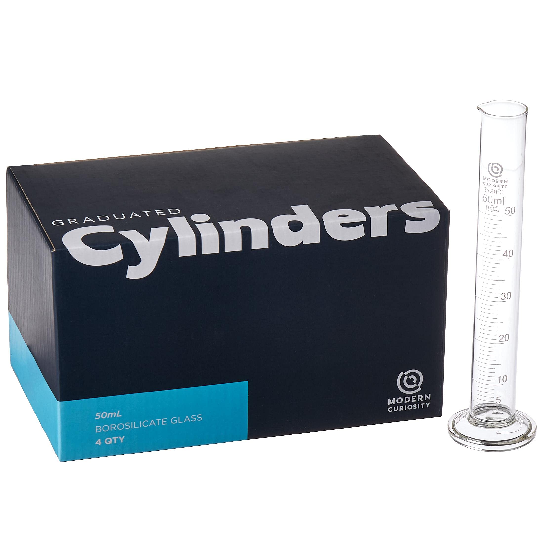 Borosilicate Glass Graduated Cylinders 50mL, 4-Pack - Precision Measuring Cups for Science Labs, Chemistry Classrooms, and Industrial Research - Essential Lab Equipment for Accurate Liquid Measurement