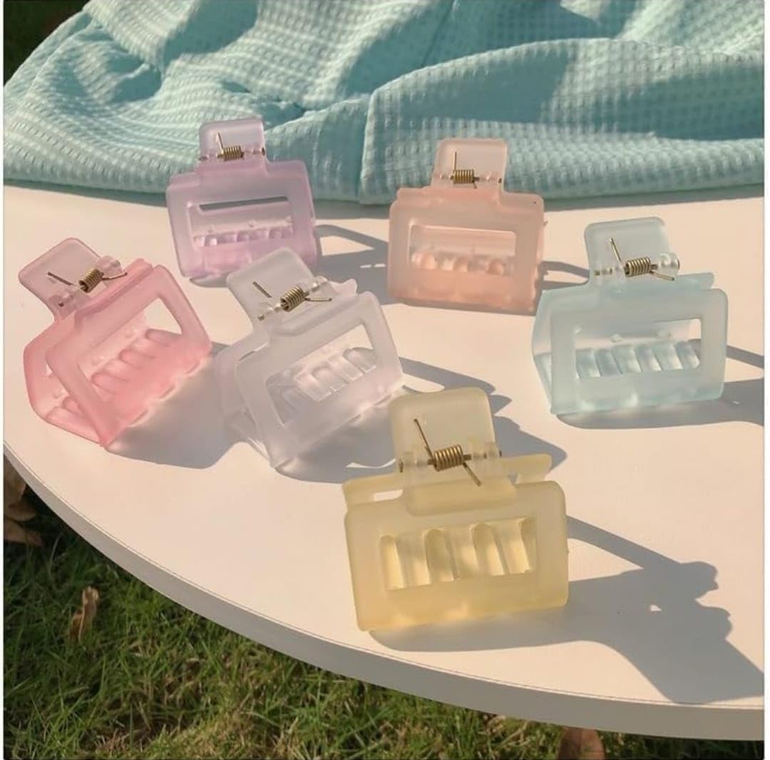 6 Pcs Square Hollow Acrylic Hair Clips - Candy Color Frosted Matte Geometric Hairpins for Women, Medium Size, Multicolored Hair Accessories for Parties, Weddings & Everyday Styling
